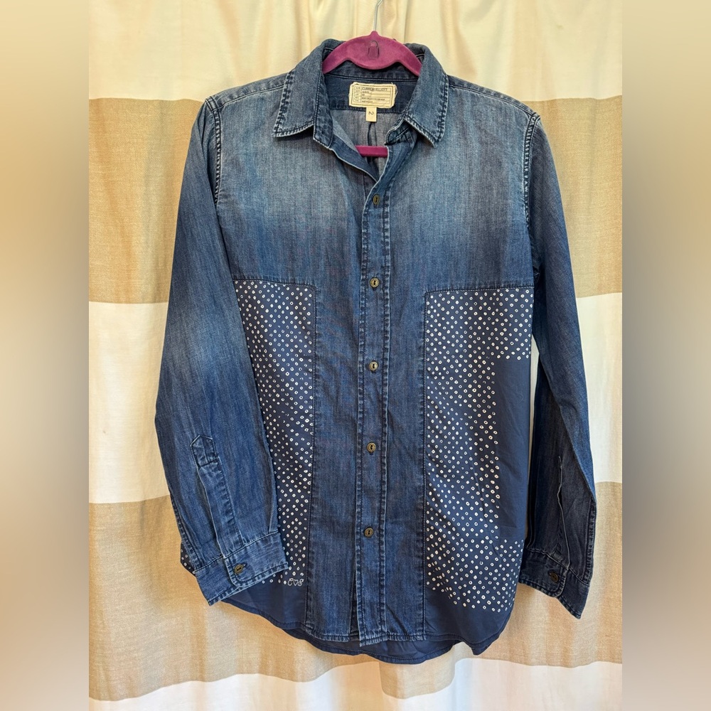 Current/Elliott “The Prep School Shirt” Shibori Chambray Cotton Top – Size Small